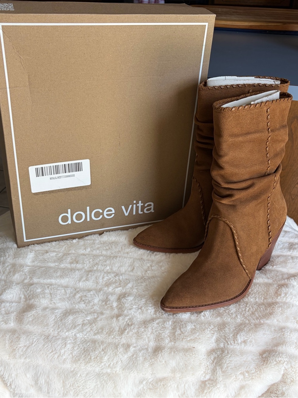 Dolce Vita Cognac Suede Slouchy Pointed-Toe Ankle Boots